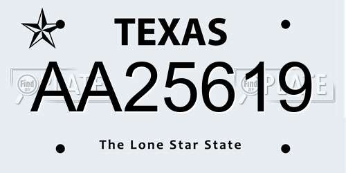 AA25619 Texas License Plate