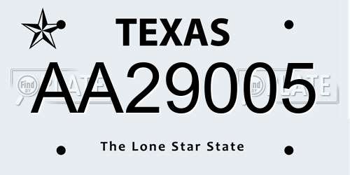 AA29005 Texas License Plate