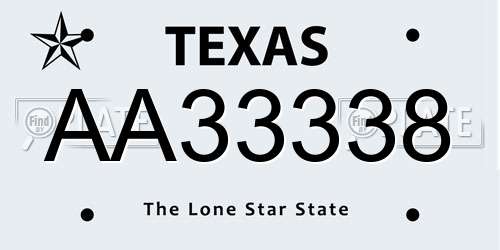 AA33338 Texas License Plate