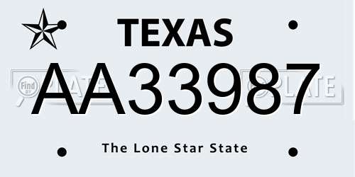AA33987 Texas License Plate