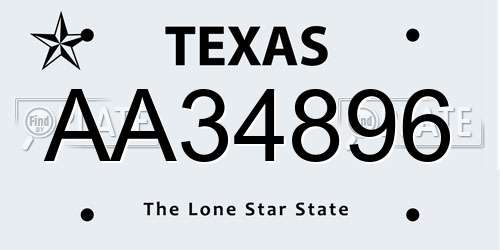 AA34896 Texas License Plate