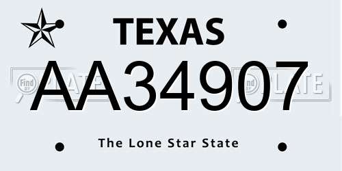AA34907 Texas License Plate