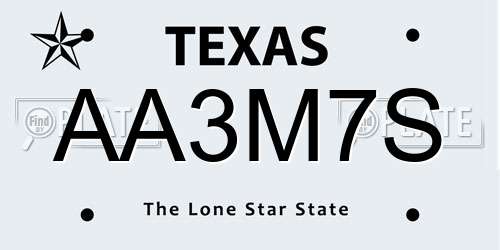 AA3M7S Texas License Plate