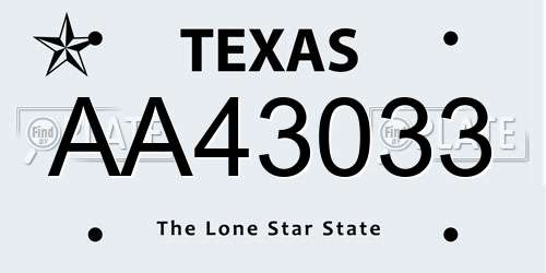 AA43033 Texas License Plate