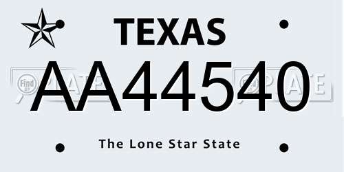 AA44540 Texas License Plate