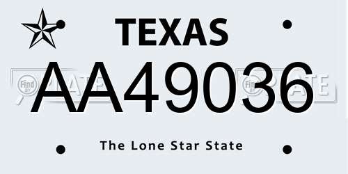 AA49036 Texas License Plate