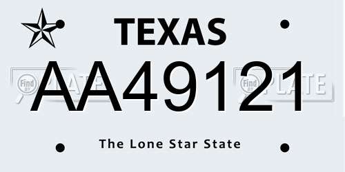 AA49121 Texas License Plate
