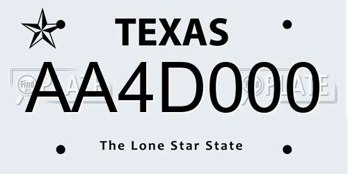 AA4D000 Texas License Plate