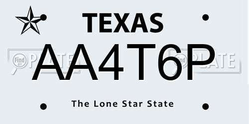 AA4T6P Texas License Plate