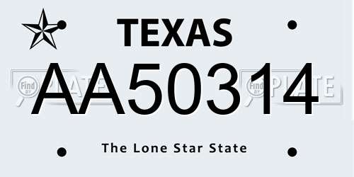 AA50314 Texas License Plate