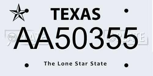 AA50355 Texas License Plate