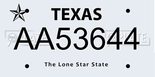 AA53644 Texas License Plate