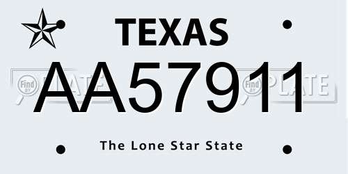 AA57911 Texas License Plate