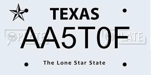 AA5T0F Texas License Plate