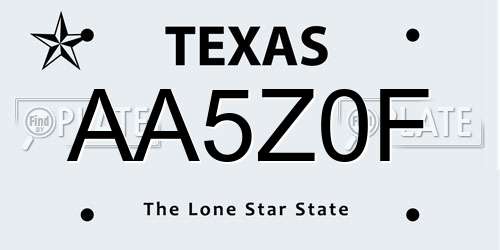 AA5Z0F Texas License Plate