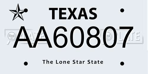AA60807 Texas License Plate