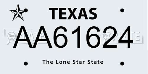 AA61624 Texas License Plate