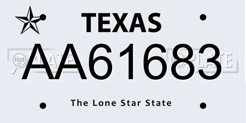 AA61683 Texas License Plate
