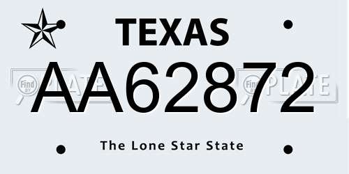 AA62872 Texas License Plate