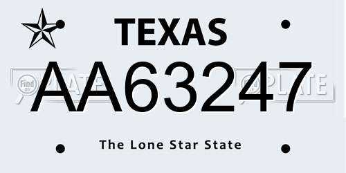 AA63247 Texas License Plate