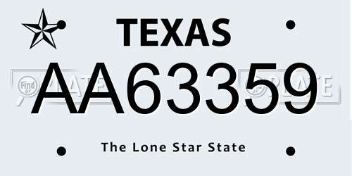 AA63359 Texas License Plate