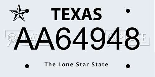 AA64948 Texas License Plate