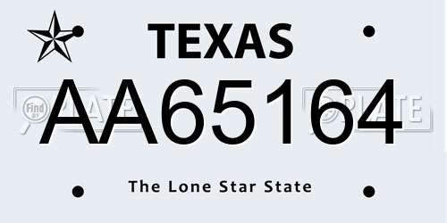 AA65164 Texas License Plate