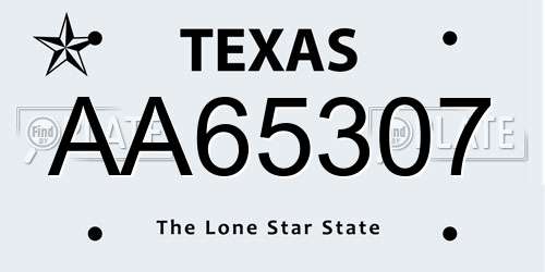 AA65307 Texas License Plate