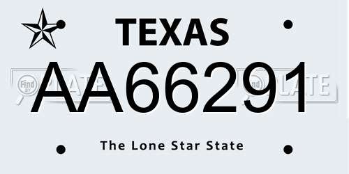 AA66291 Texas License Plate