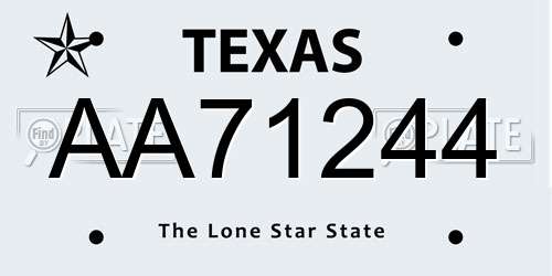 AA71244 Texas License Plate