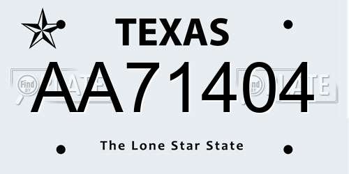 AA71404 Texas License Plate