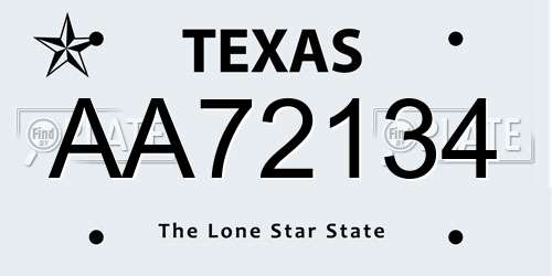 AA72134 Texas License Plate