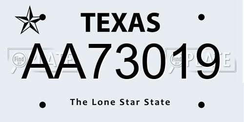 AA73019 Texas License Plate