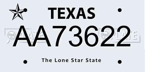 AA73622 Texas License Plate
