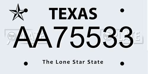 AA75533 Texas License Plate