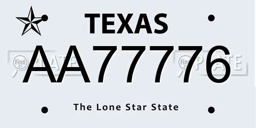 AA77776 Texas License Plate