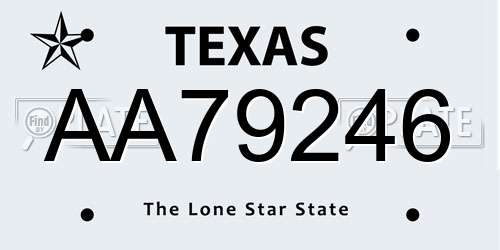 AA79246 Texas License Plate
