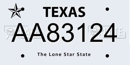AA83124 Texas License Plate