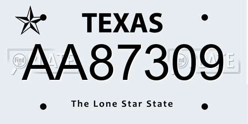 AA87309 Texas License Plate