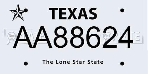 AA88624 Texas License Plate