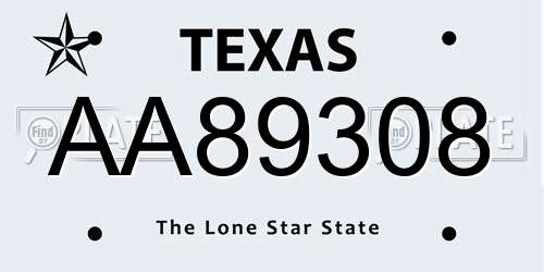 AA89308 Texas License Plate