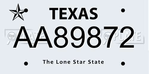 AA89872 Texas License Plate