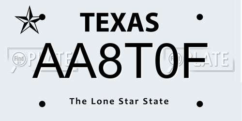 AA8T0F Texas License Plate