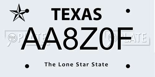 AA8Z0F Texas License Plate