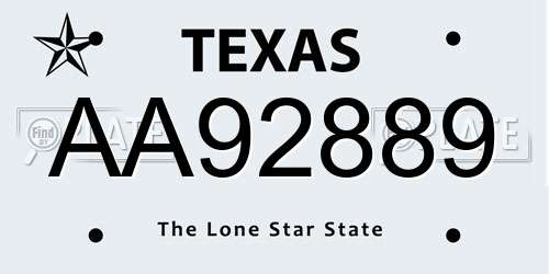 AA92889 Texas License Plate