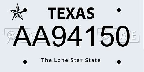 AA94150 Texas License Plate