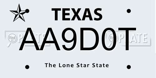 AA9D0T Texas License Plate