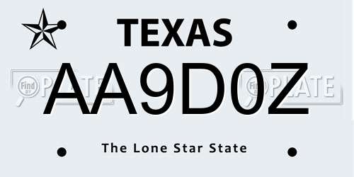 AA9D0Z Texas License Plate