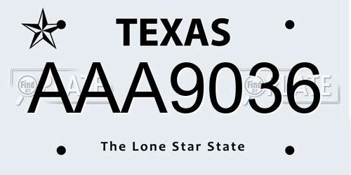 AAA9036 Texas License Plate