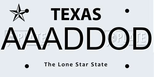 AAADDOD Texas License Plate
